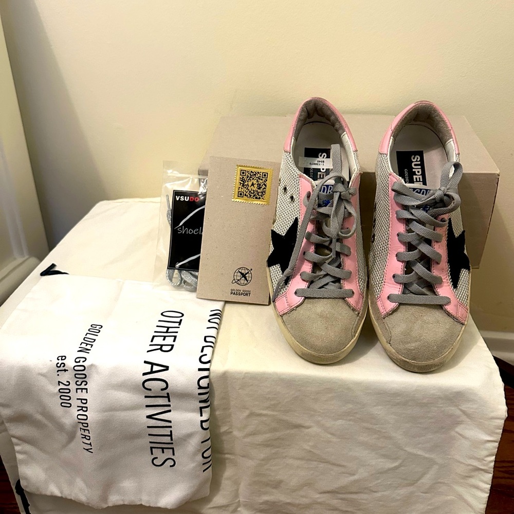 Golden Goose Pink and Gray Sneakers with Black Star